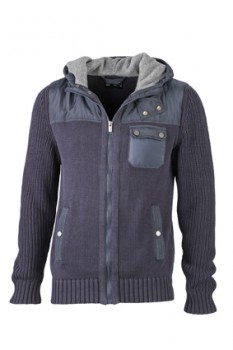 Herren Strick Kapuzenjacke (navy-lightgrey-melange)