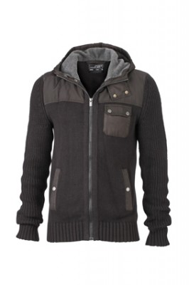 Herren Strick Kapuzenjacke (black-darkgrey-melange)