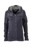 Damen Strick Kapuzenjacke (navy-lightgrey-melange)