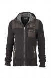 Herren Strick Kapuzenjacke (black-darkgrey-melange)